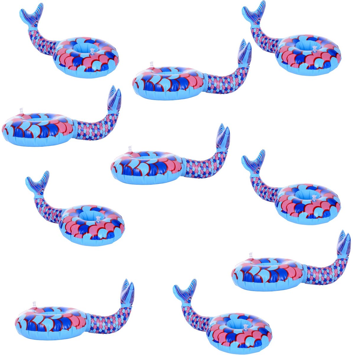 Gift pack 10x inflatable cup holder Zeemeermin staart mermaid | opblaasbare blikjeshouder | blikje houder zwembad | drankje flesje beker houder opblaasbaar